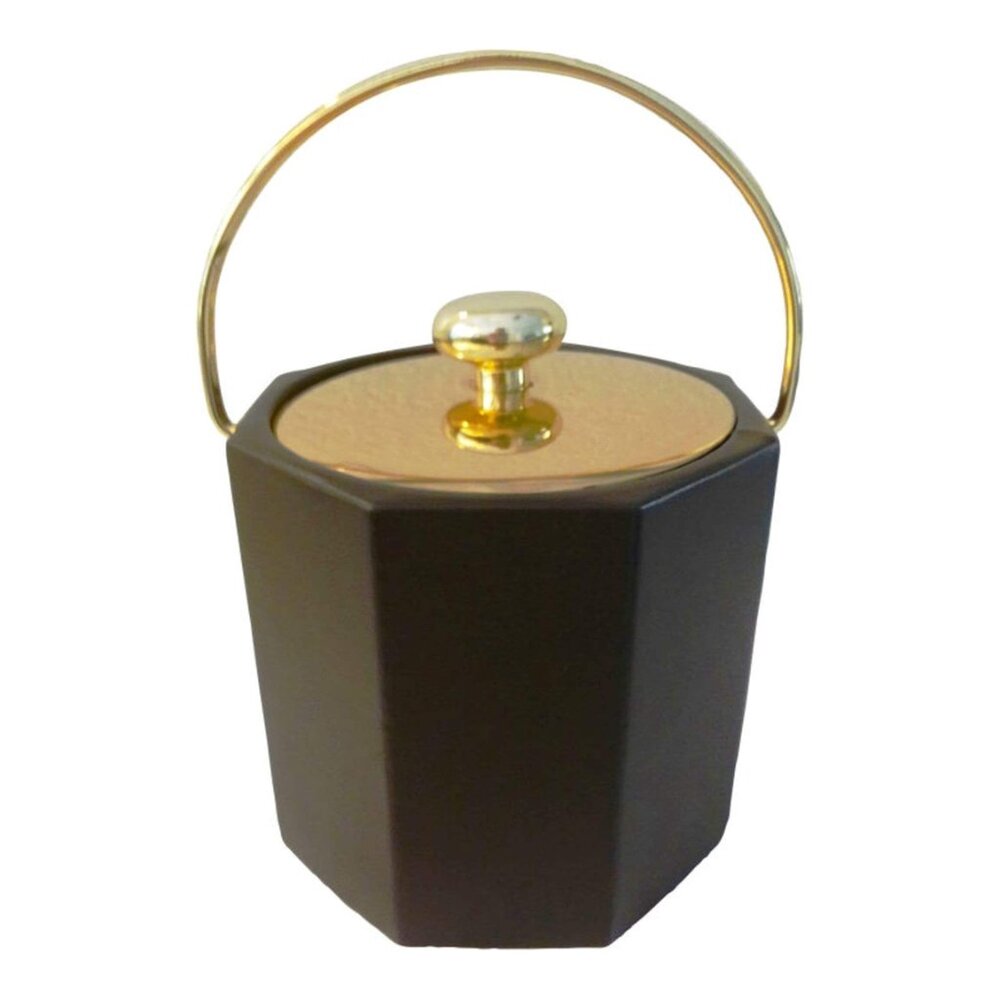 1970s Kraftware Nyc Chocolate Brown Faux Leather Ice Bucket